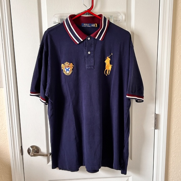 Polo Ralph Lauren Crest & Big Pony Mens Polo Shirt XLT Navy Blue/Gold Embroided - Picture 11 of 12